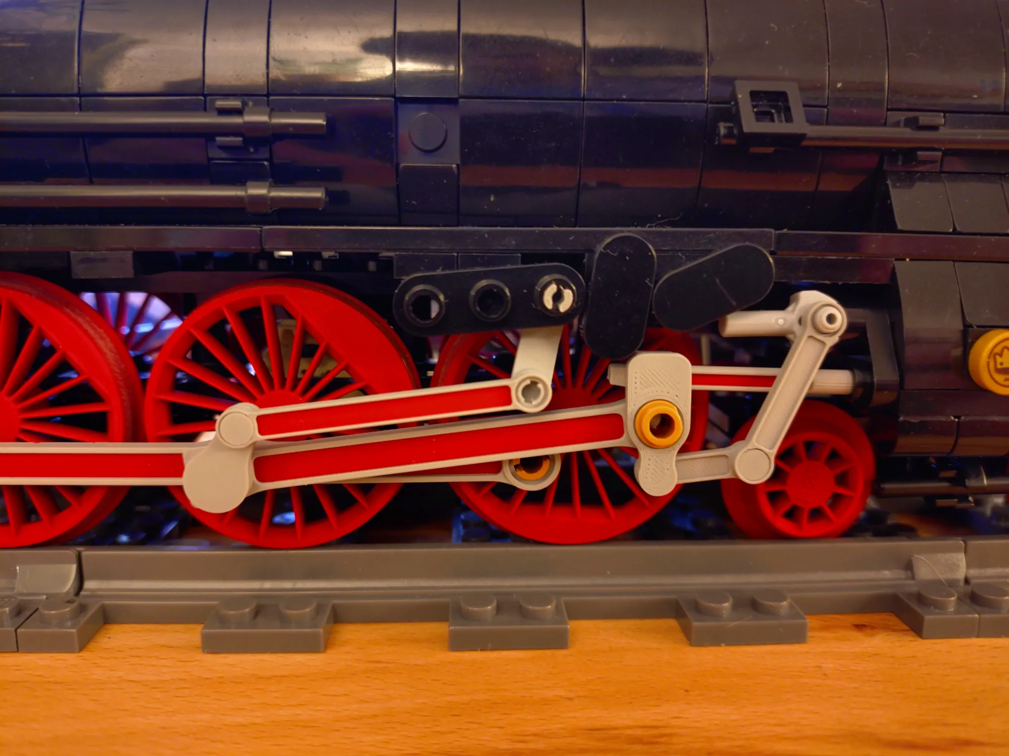 3D-printed parts on a Lego train