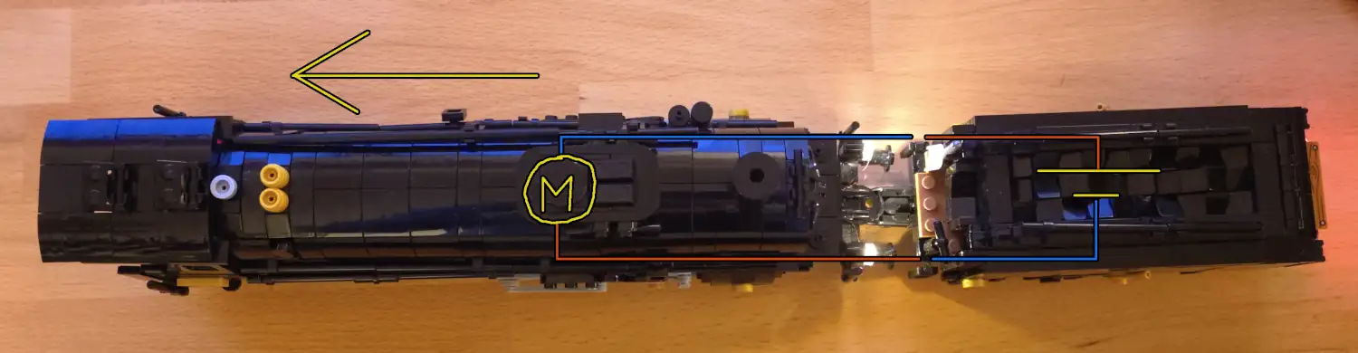 Schematics of a tender engine where the tender and the engine face in the opposite directions